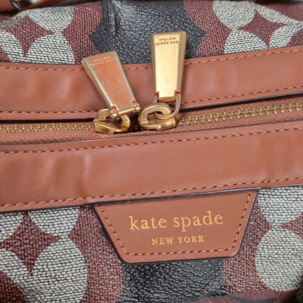 Kate Spade New York Spade Flower Monogram Satchel Bag Brown Black Gold Hardware - Picture 6 of 10